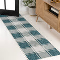 JONATHAN Y TSN203E-28 Sabine Traditional Farmhouse Bold Gingham Turquoise/Cream 2 ft. x 8 ft. Indoor/Outdoor Runner Rug, Pet Fri