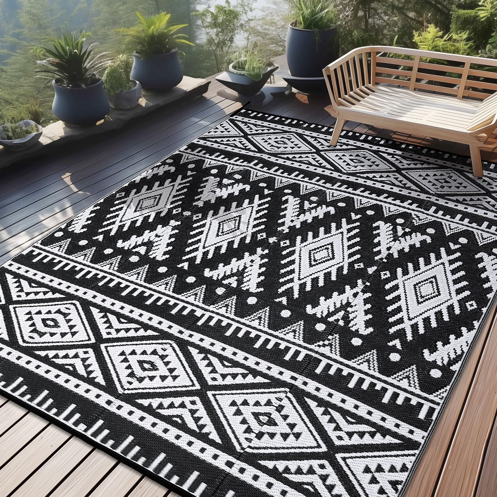 OLANLY Outdoor Rug Waterproof 8x10 ft, Reversible Outdoor Plastic Straw Rug, Boho Patio Rug, Indoor Outdoor Carpet, RV Mat Outsi