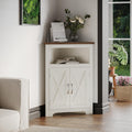 ChooChoo Farmhouse Corner Cabinet, Small Corner Storage Cabinet with Barn Door Design and Adjustable Shelf, Home Space Saver for