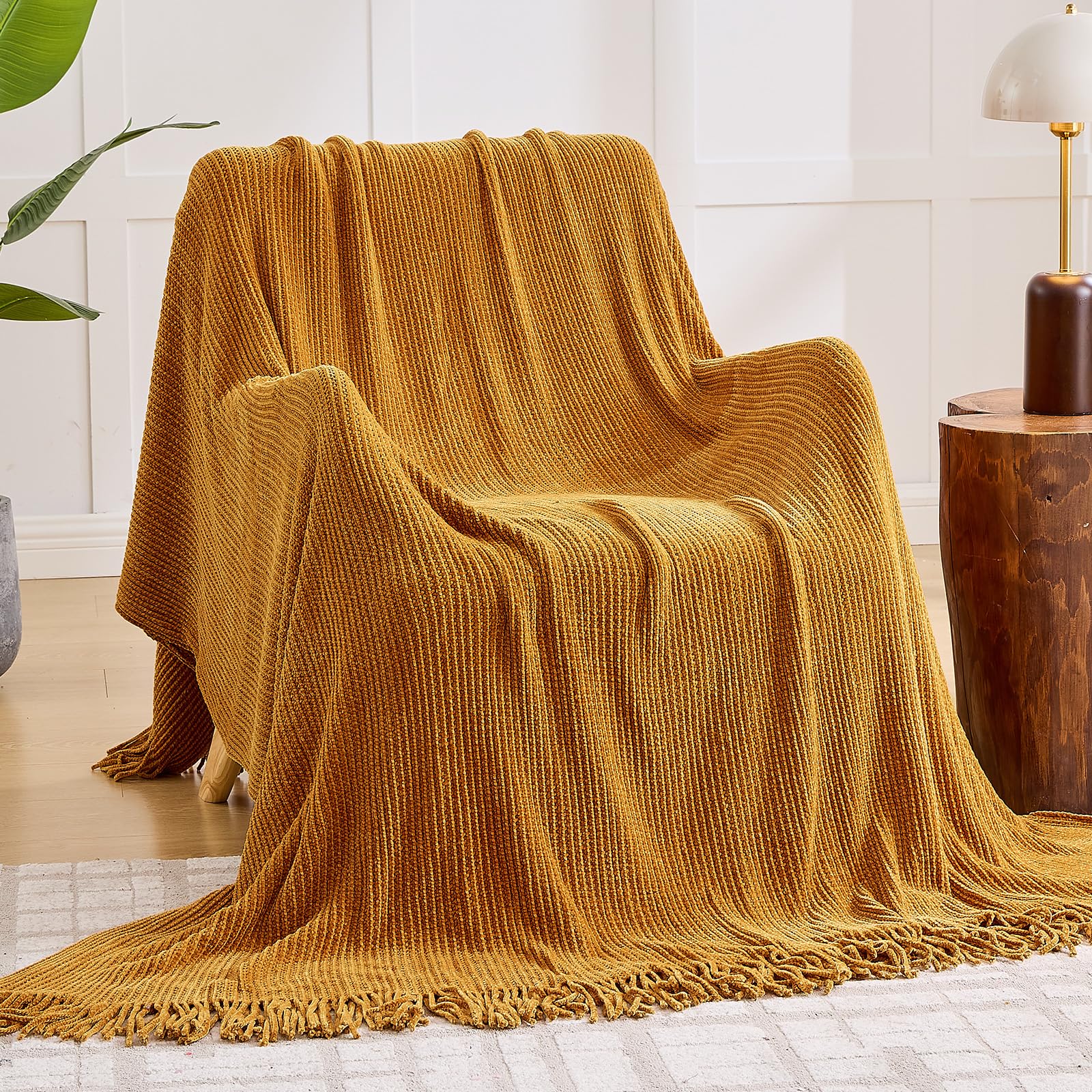 inhand Brown Throw Blanket for Couch Bed,Fall Home Decorative Soft Chunky Chenille Woven Blankets with Tassels,Lightweight Cozy 