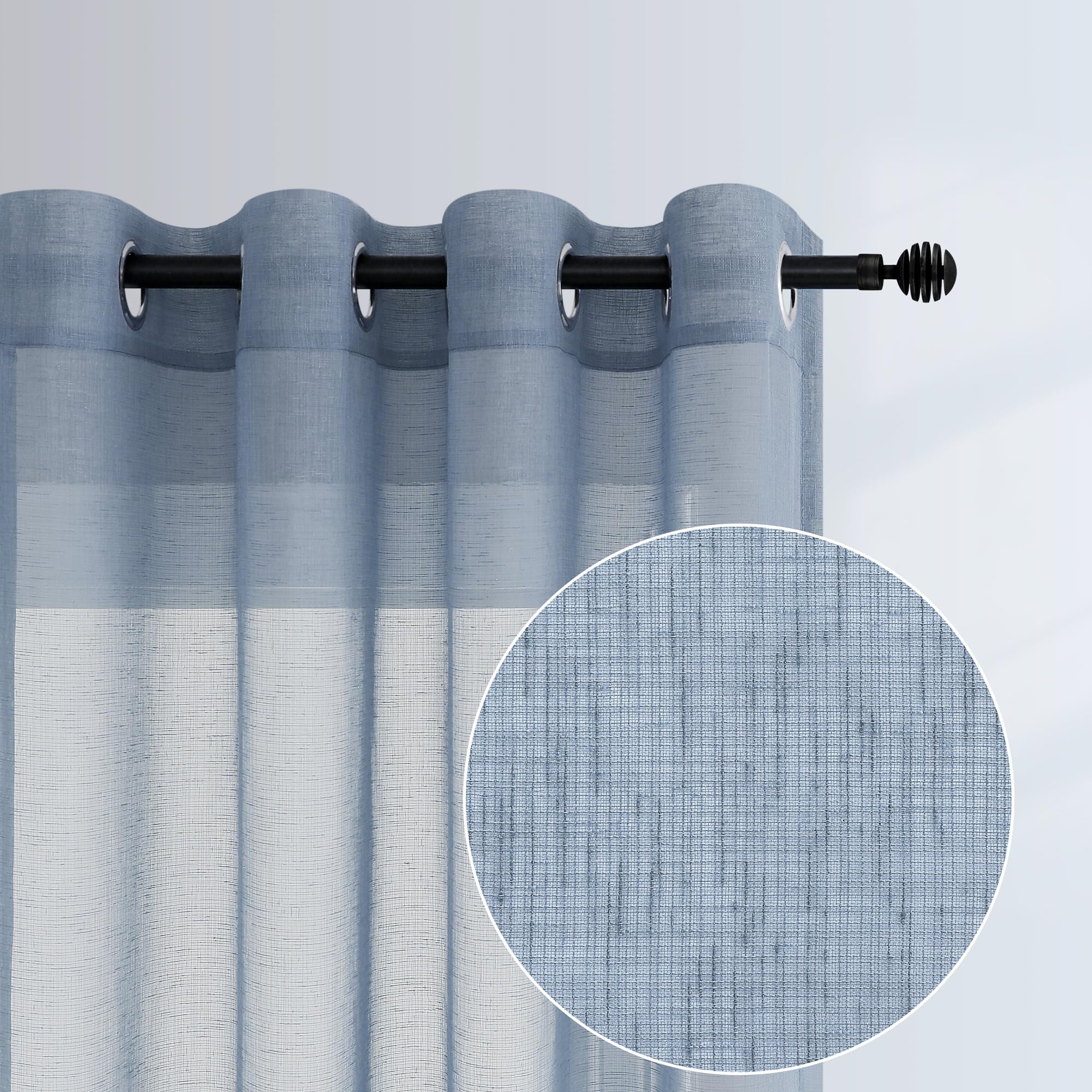 Pitalk Dusty Blue Curtains 84 Inch Length for Living Room Decor 2 Panels Grommet Linen Look Translucent Country Blue Semi Sheer 