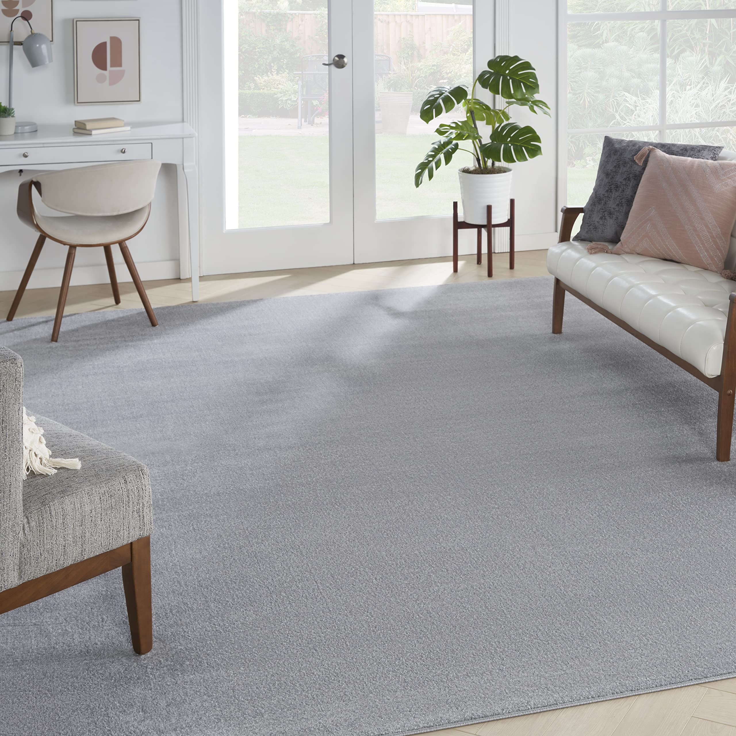 Nourison Essentials Indoor/Outdoor Silver Grey 12 x 15 Area Rug, Easy Cleaning, Non Shedding, Bed Room, Living Room, Dining Ro
