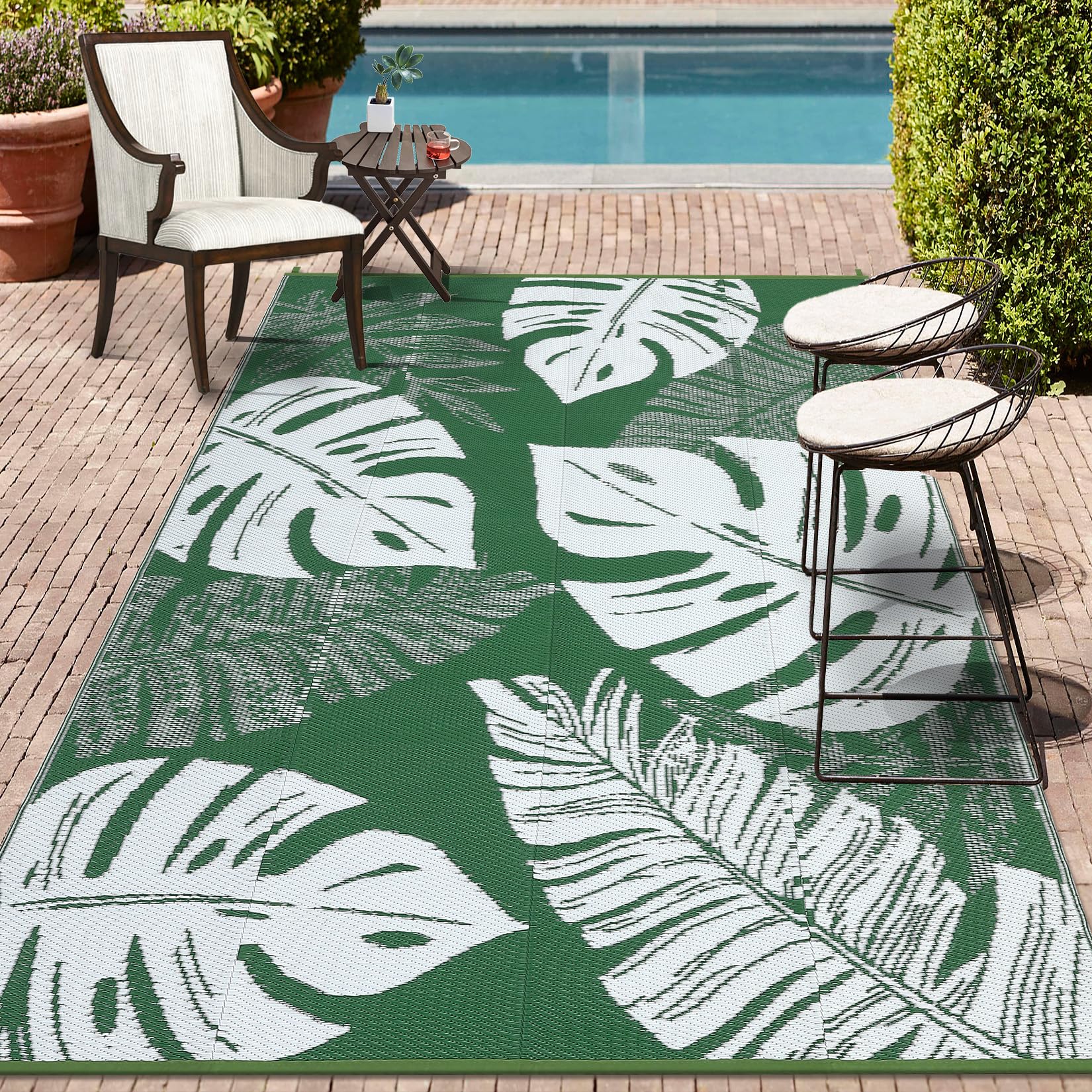 COZYLOOM Outdoor Rug 8x10 Patio Waterproof Plastic Straw Rug Reversible UV Resistant Camping Mat, Foldable Lightweight RV Picnic