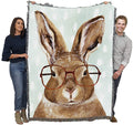 Pure Country Weavers Bunny with Glasses Blanket by Victoria Borges - Cute Funny Gift Tapestry Throw Woven from Cotton - Made in 