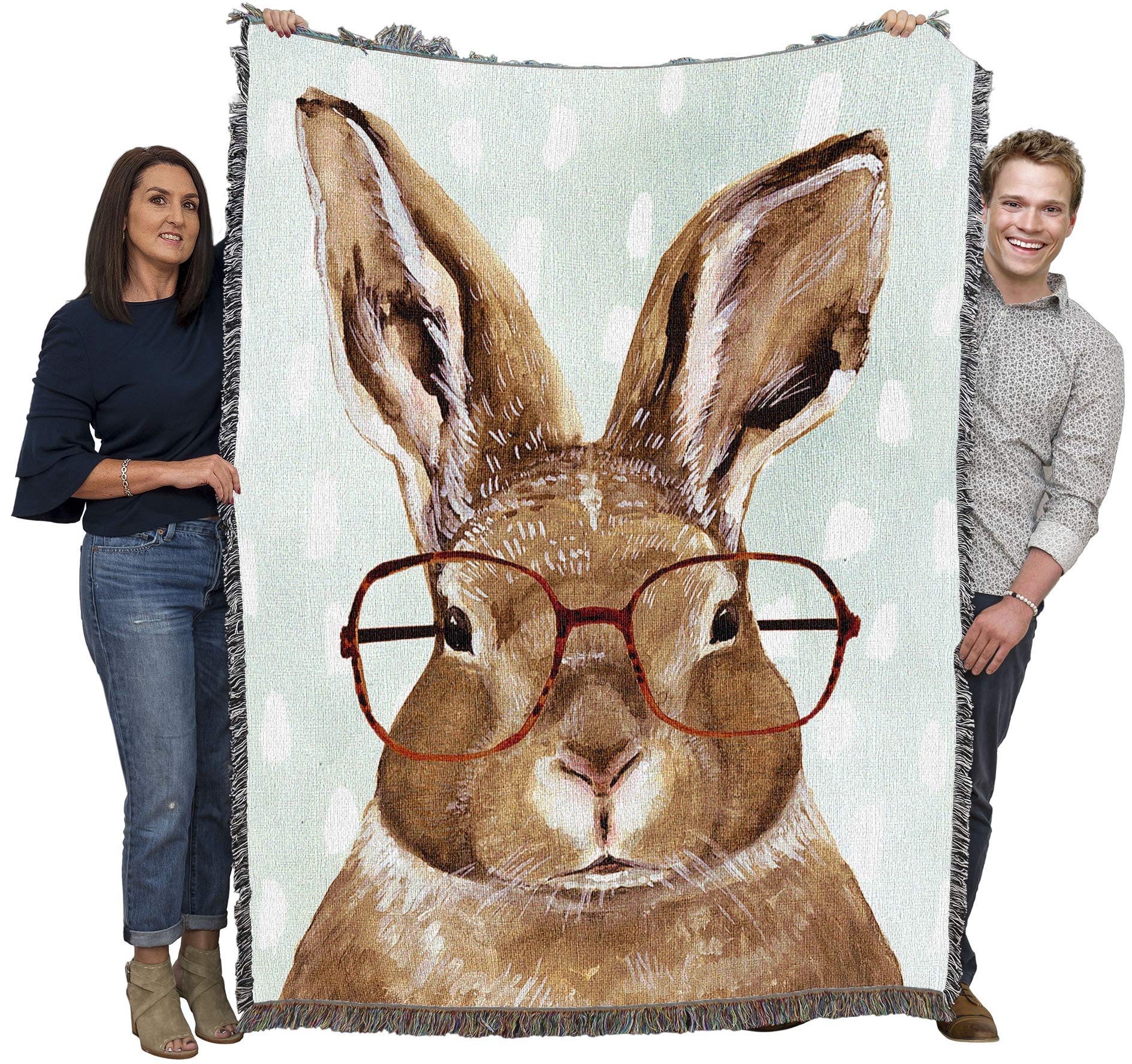 Pure Country Weavers Bunny with Glasses Blanket by Victoria Borges - Cute Funny Gift Tapestry Throw Woven from Cotton - Made in 