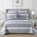 SahSahCasa Quilt Set, Queen Size, 100% Cotton Bedding Set, Reversible Lightweight Floral Patchwork Bedspread for Queen Bed, Blui