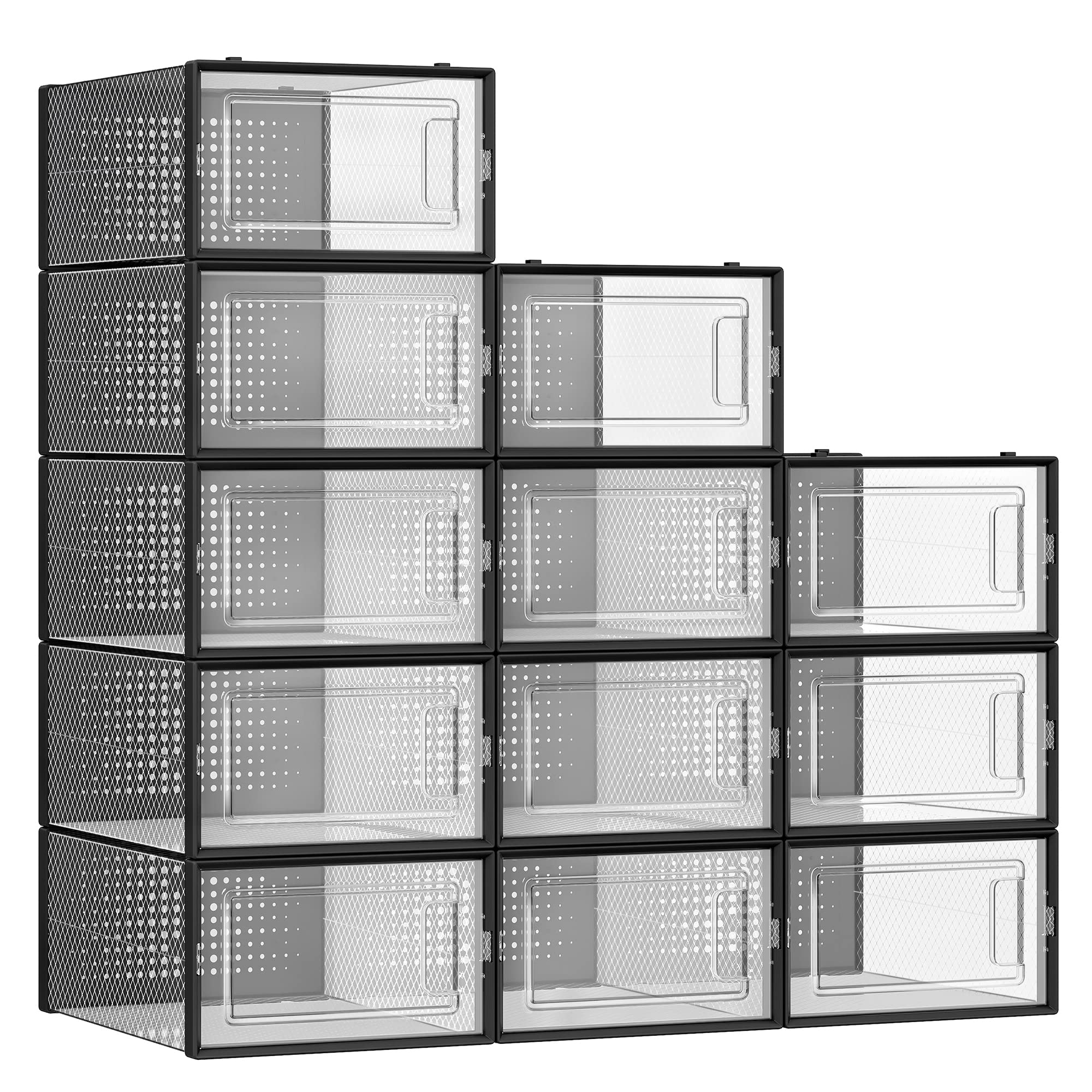 SONGMICS Shoe Boxes, Pack of 12 Shoe Storage Organizers, Stackable Clear Plastic Boxes for Closet, Sneakers, 9.1 x 13.1 x 5.6 In