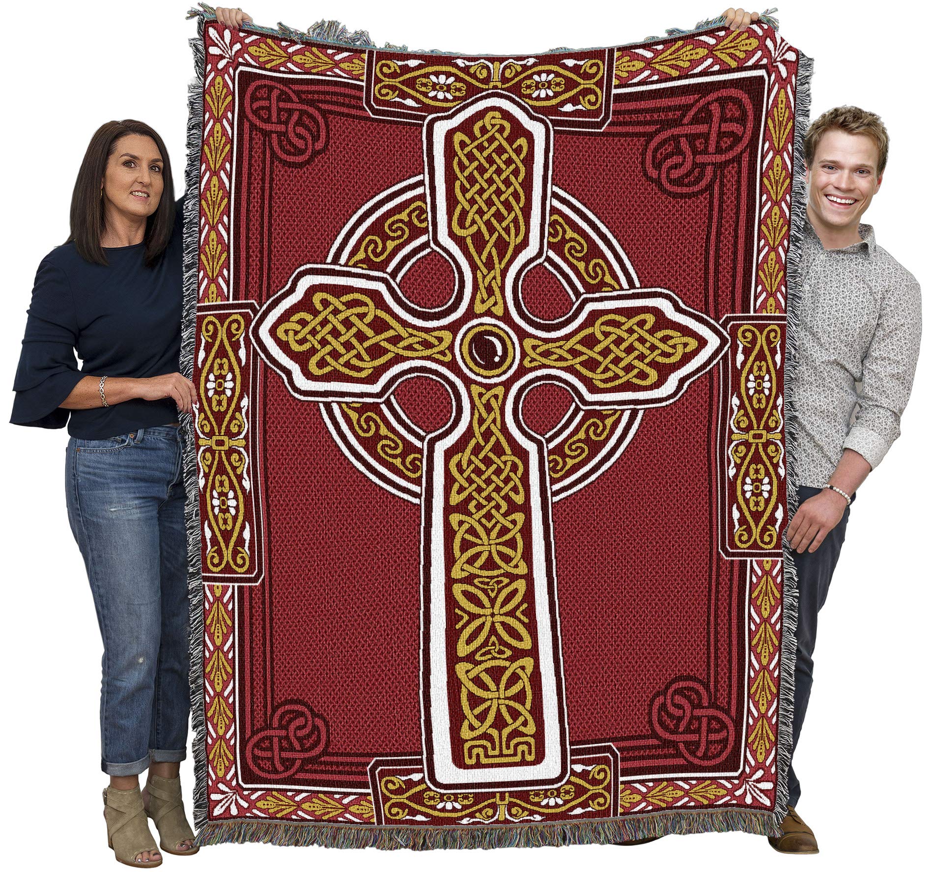 Pure Country Weavers Celtic Knots Cross Blanket - Red - Gift Tapestry Throw Woven from Cotton - Made in The USA (72x54)