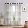 Central Park Tan and Spa Blue Stripe Sheer Color Block Window Curtain Panel Linen Window Treatment for Bedroom Living Room Farmh