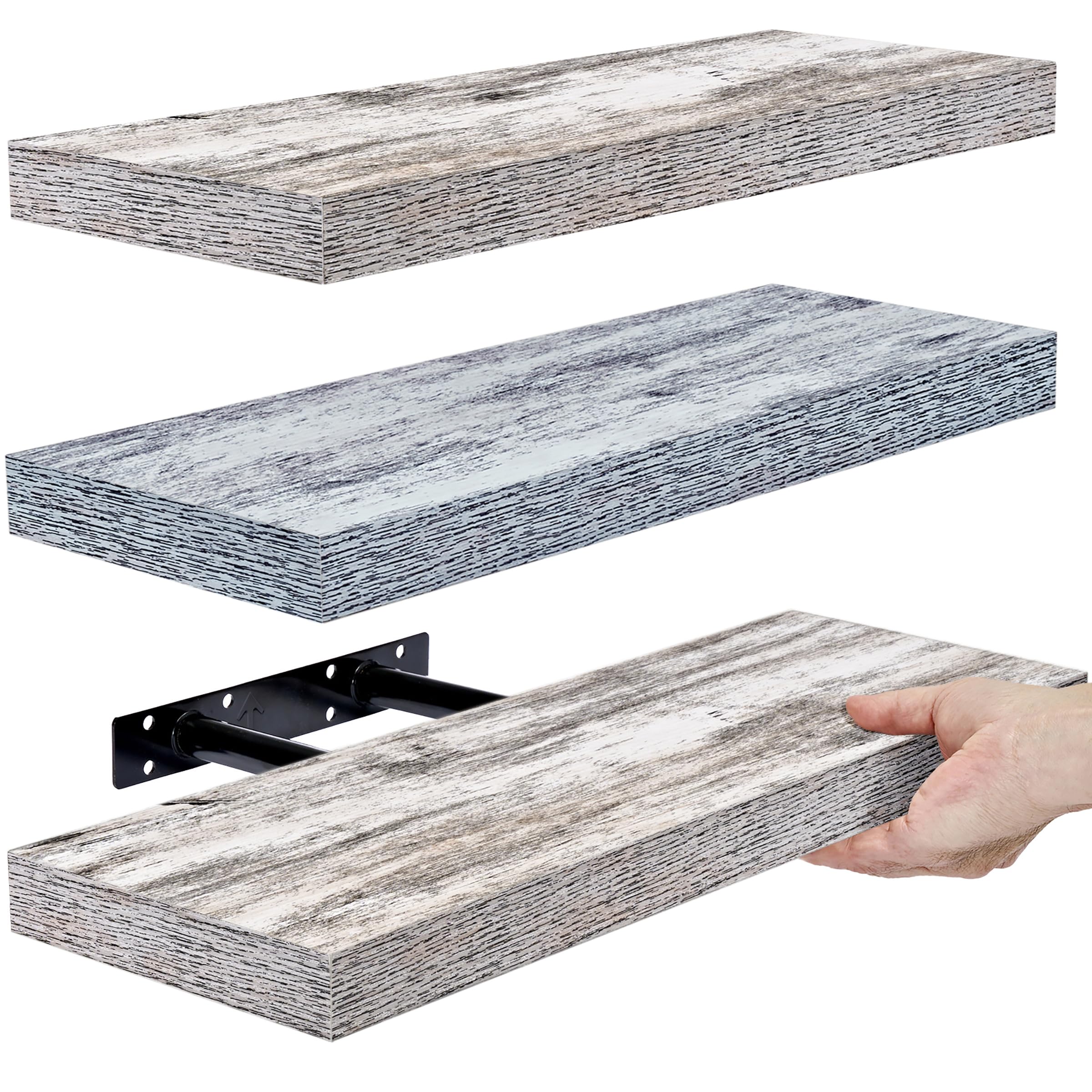 Sorbus Floating Shelves - 3 Pack 16 Inch Rustic & Blue Wall Shelves for Bedroom, Kitchen, Living Room, Bathroom Shelves, Home De
