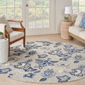 Nourison Aloha Indoor-Outdoor Blue Grey 710    x Round Area Rug, Easy Cleaning, Non Shedding, Bed Room, Living Room, Dining Room