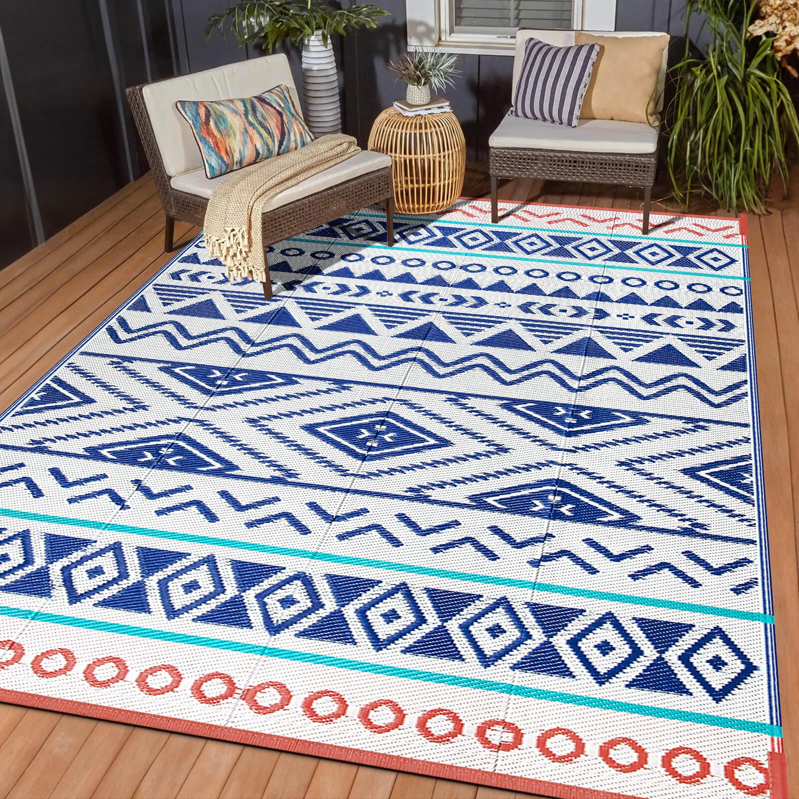 Outdoor Rugs Patio Camping Waterproof - 6x9 Plastic Straw Patio Rug Portable for Campers, Outside RVs Mat, Outdoor Area Carpet f