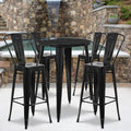 Flash Furniture Callum Commercial Grade 30 Round Black Metal Indoor-Outdoor Bar Table Set with 4 Cafe Stools