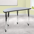 Flash Furniture Mobile 47.5 Half Circle Wave Collaborative Grey Thermal Laminate Activity Table - Standard Height Adjustable Leg
