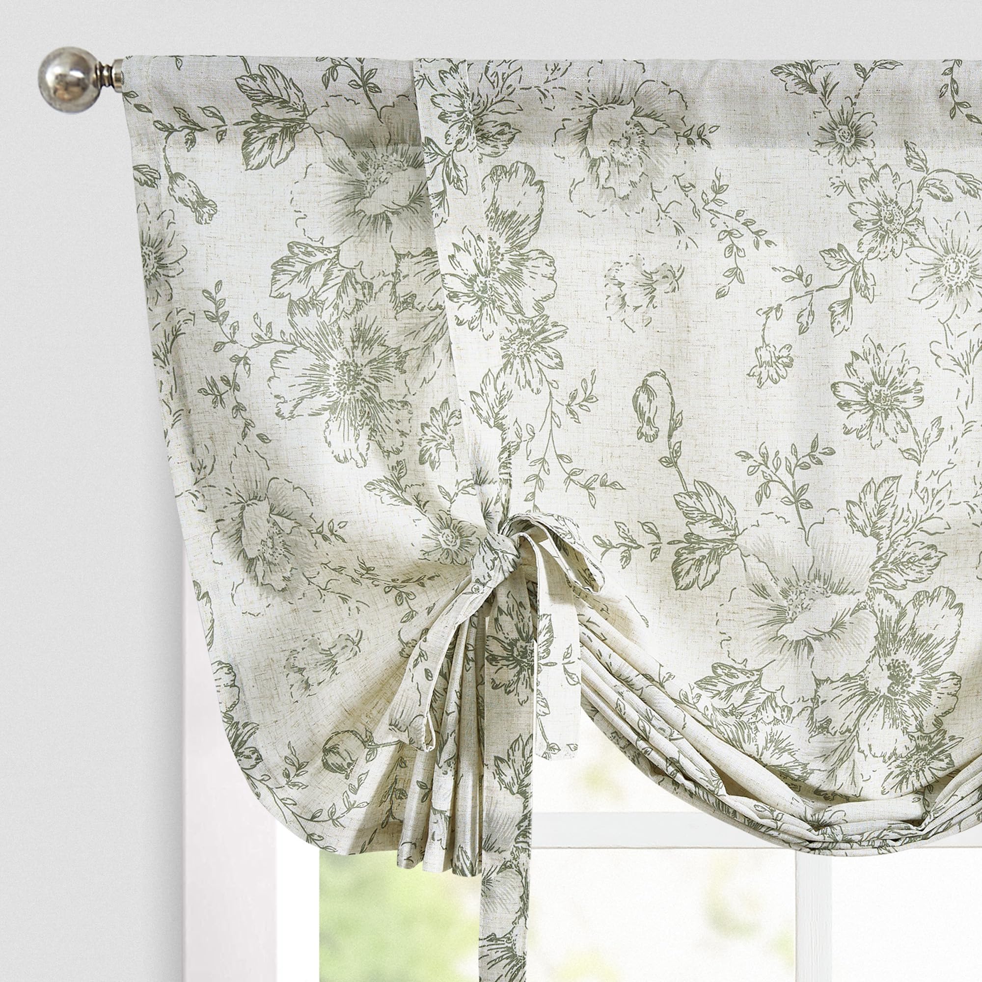 jinchan Tie Up Valance Floral Linen for Window Farmhouse Valance 54 Inch Peonies Botanical Short Window Treatment Adjustable for