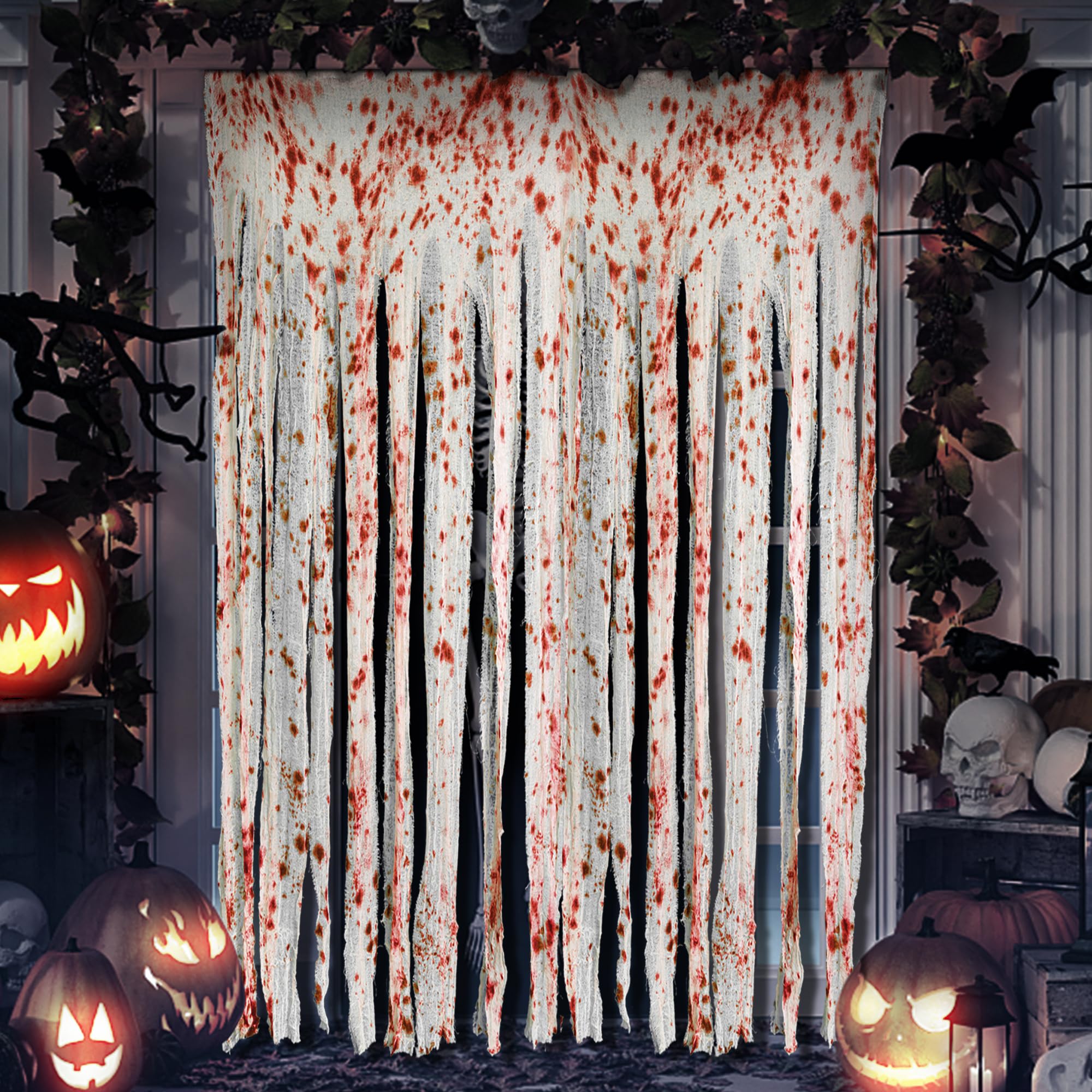 RunNico 85 x 60 2pcs Halloween Door Curtain Decoration with Bloody Hand Prints- Bloody Doorway Curtain Halloween Creepy Cloth fo