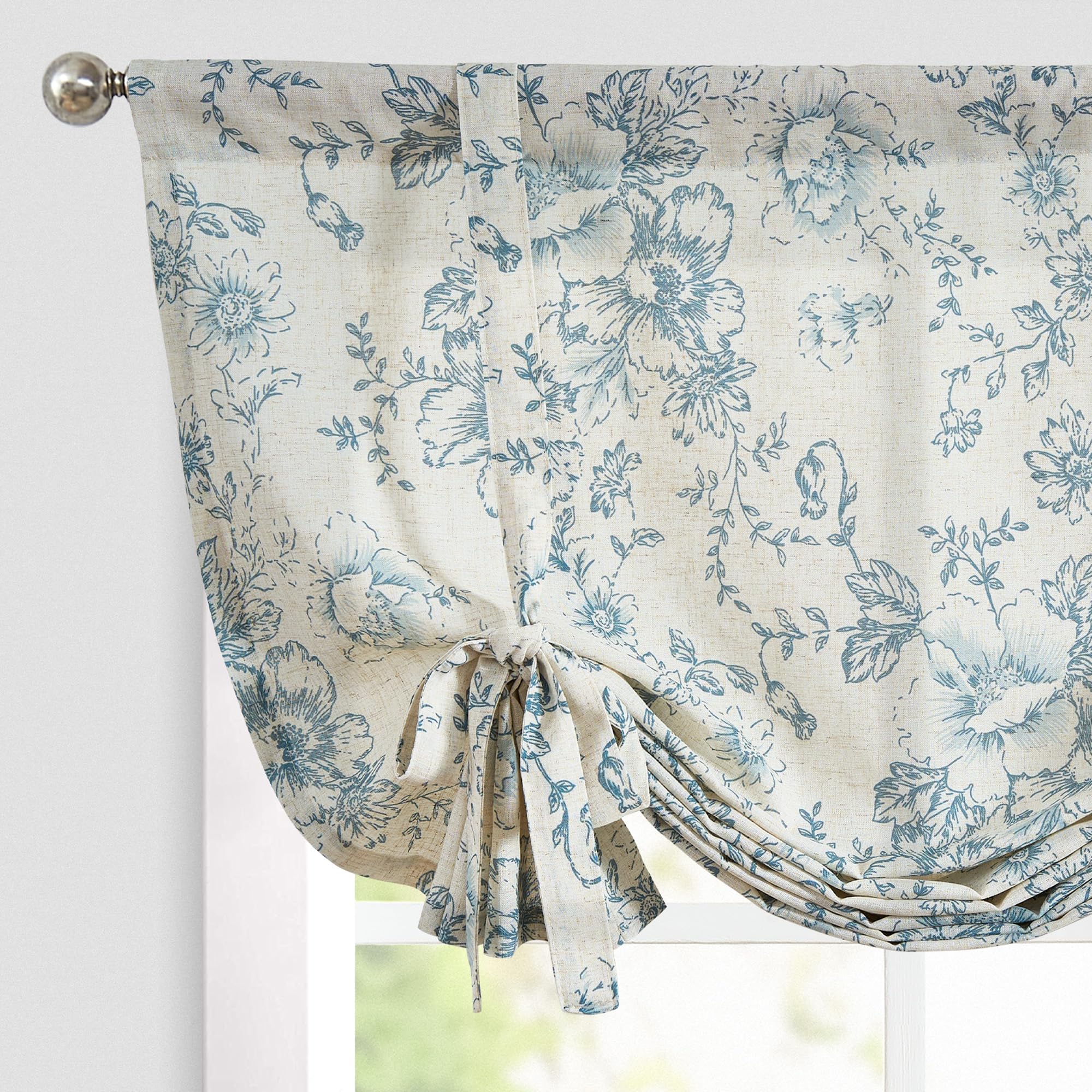 jinchan Tie Up Valance Floral Linen for Windows Farmhouse Valance 54 Inch Peonies Botanical Short Window Treatment Adjustable fo