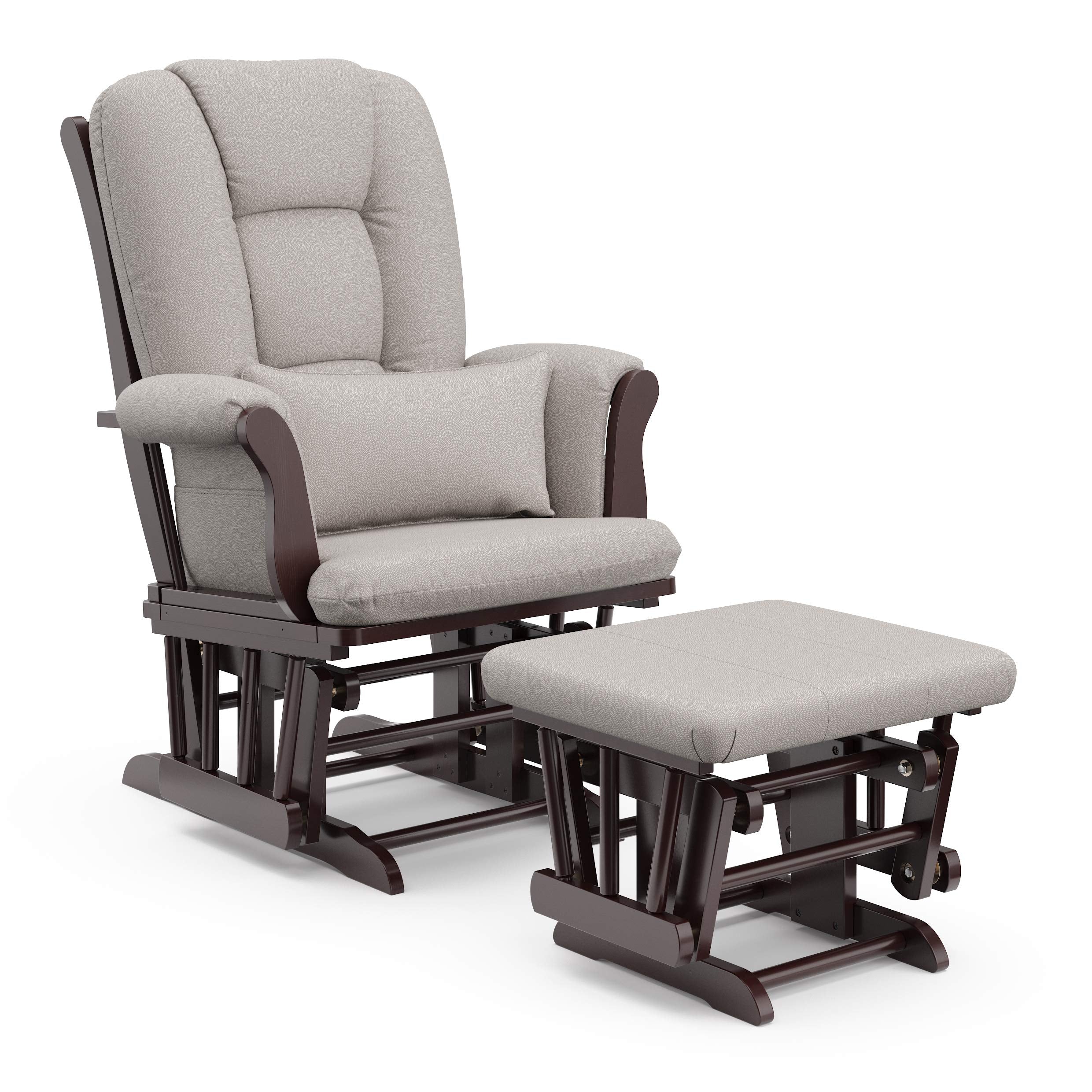 Storkcraft Tuscany Custom Glider and Ottoman with Free Lumbar Pillow (Espresso/Taupe Swirl) - Cleanable Upholstered Comfort Rock