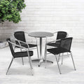 Flash Furniture Lila 23.5 Round Aluminum Indoor-Outdoor Table Set with 4 Black Rattan Chairs