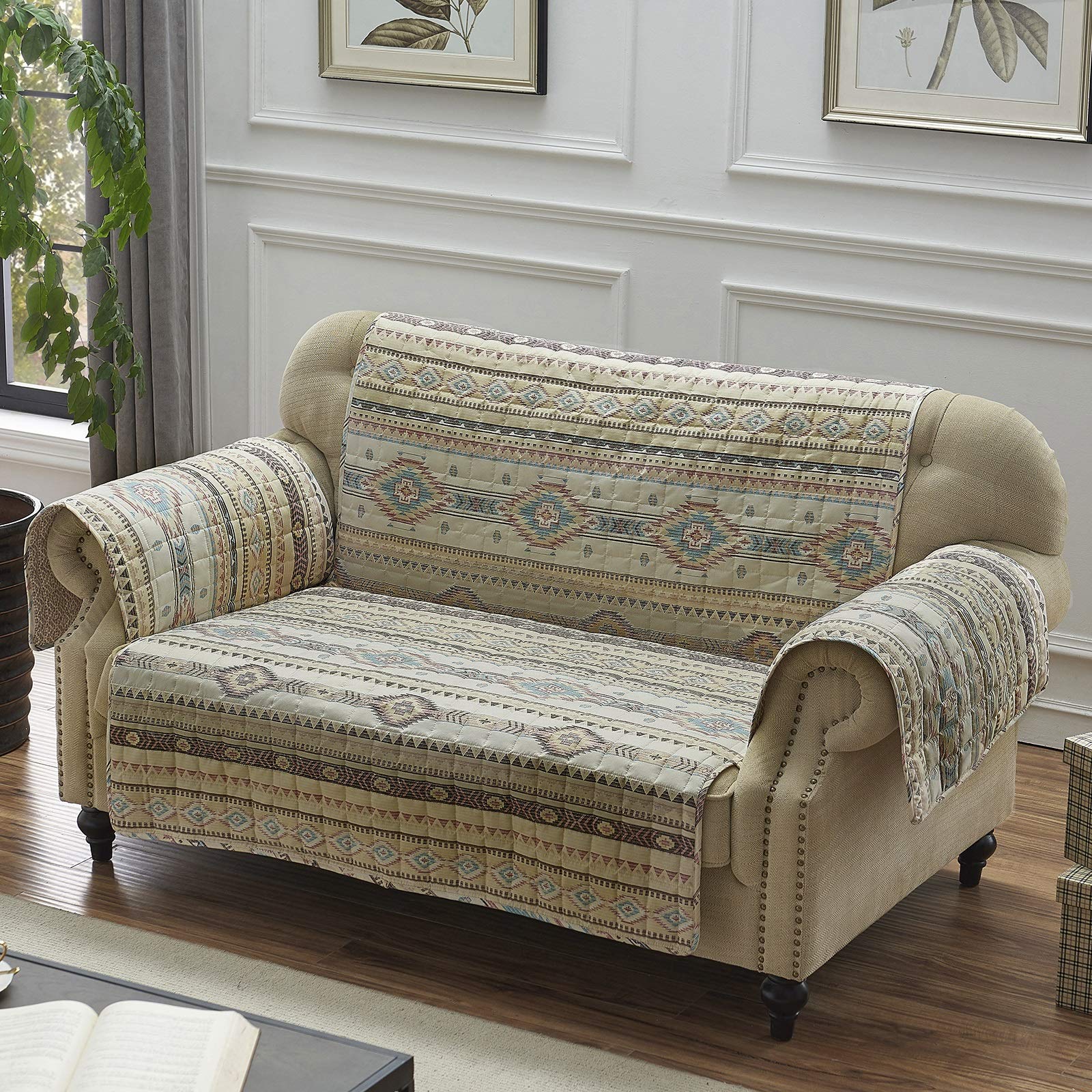 Barefoot Bungalow Phoenix Reversible Slipcover - Furniture Protector - Loveseat - Tan