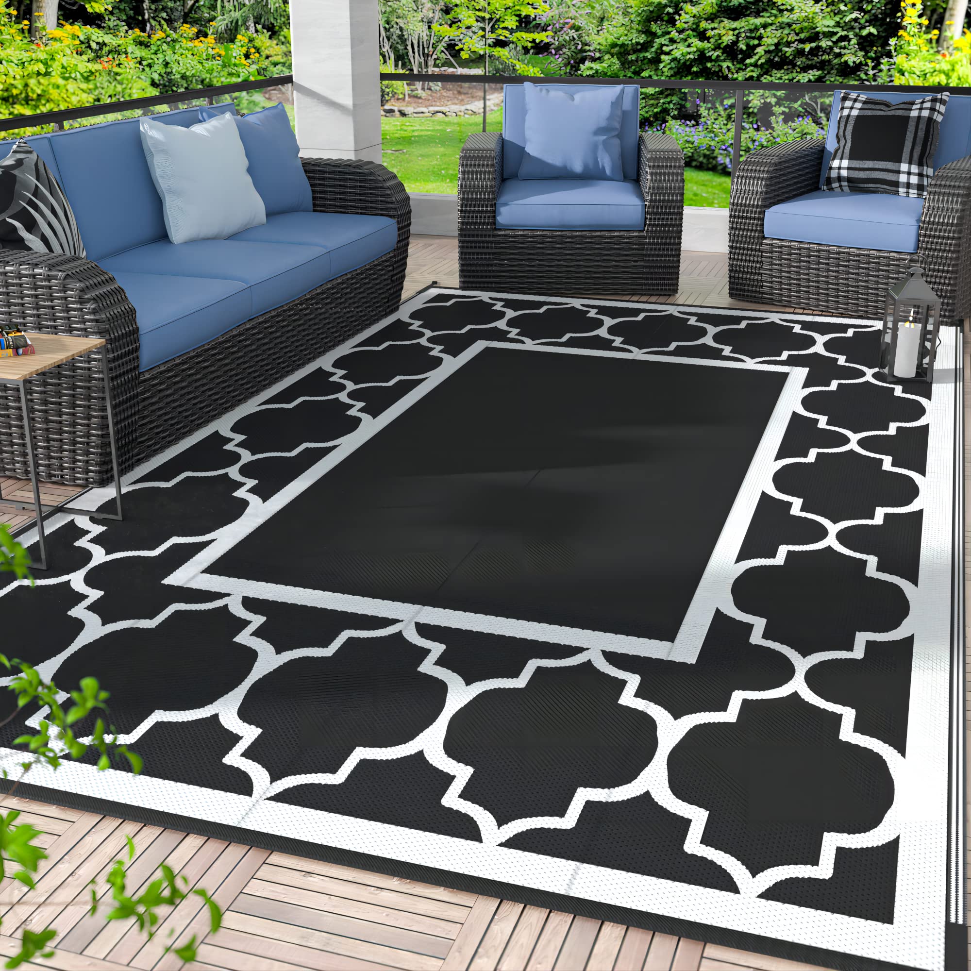 GENIMO 5  x 8  Outdoor Rug Waterproof for Patio Decor, Foldable Reversible Plastic Straw Area Rugs Mat for Camper, Outside Car
