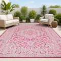 JONATHAN Y Medallion Weave Indoor Outdoor Area Rug 9X12 Fuchsia/Light Gray, Sinjuri Textured for Backyard, Patio, Porch, Easy-Cl