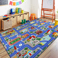 Capslpad Blue Car Road Kid Rug Carpet Playmat for Playoom Traffic Road Kids Play Mat for Toddler Non Slip Washable City Map Race