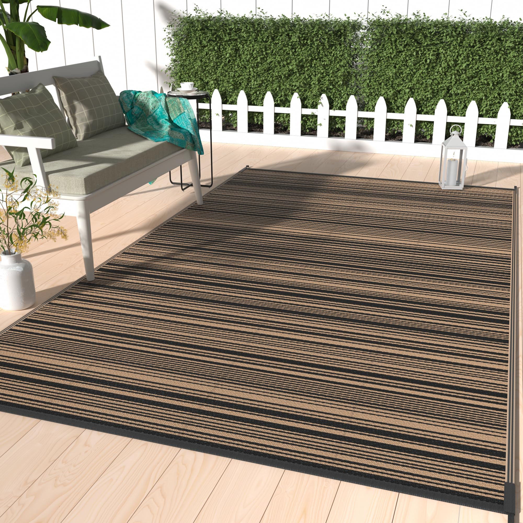 GENIMO Outdoor Rug for Patio Clearance, 8x10 Waterproof Camping Mat, Reversible Plastic Straw Rugs for RV, Camper, Balcony, Ba