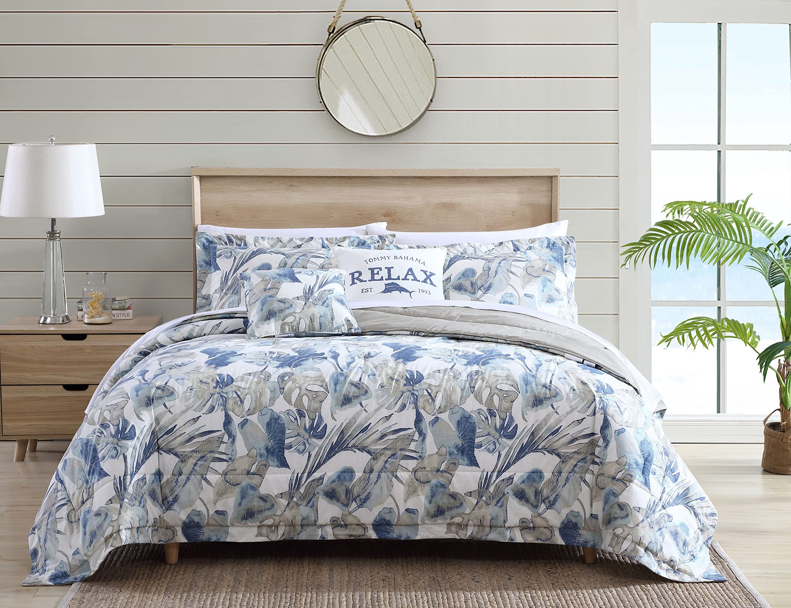 Tommy Bahama - California King Comforter Set, Cotton Reversible Bedding with Matching Shams & Bedskirt, All Season Home Decor (R