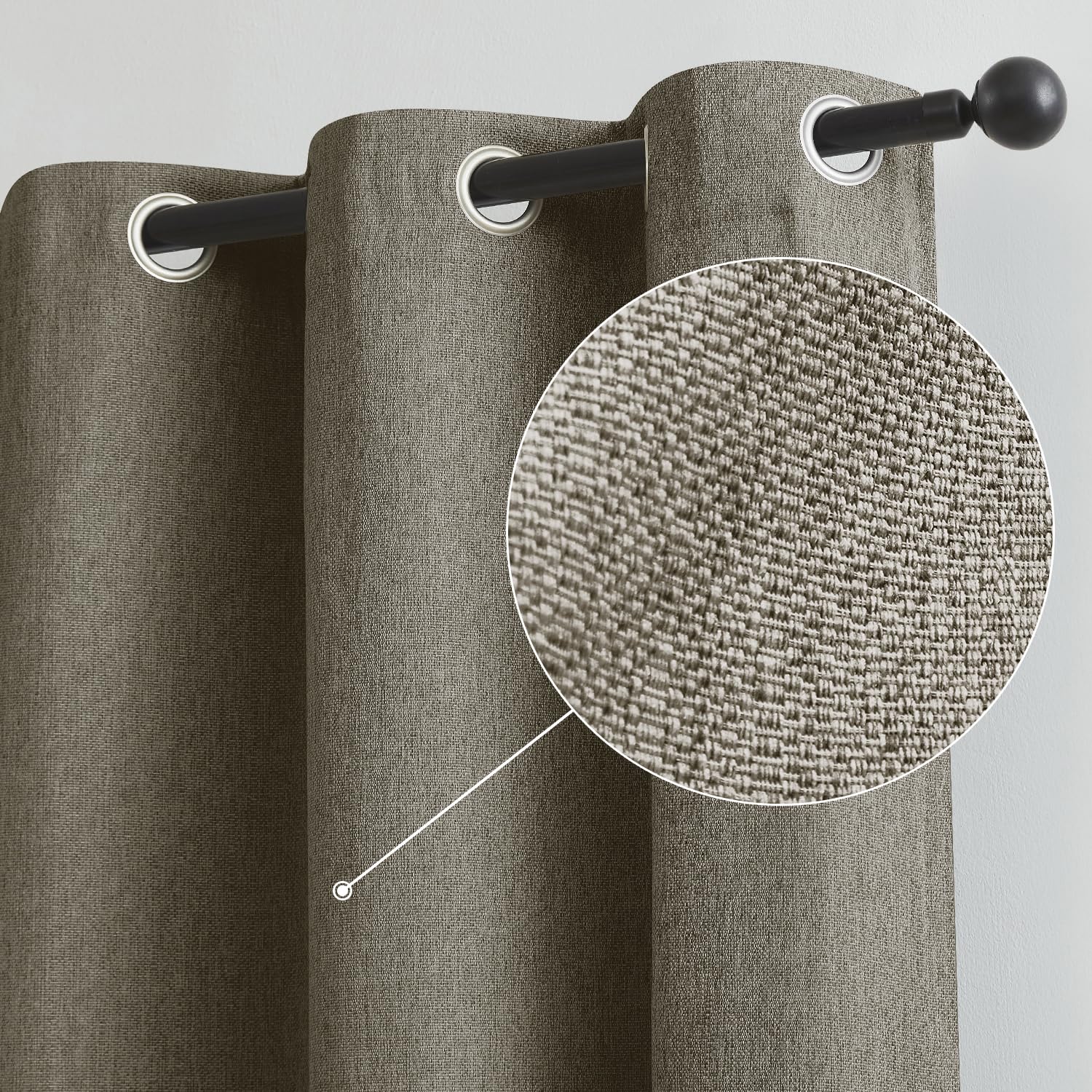 Treatmentex Chocolate Brown Blackout Linen Curtains, Grommet Top Energy Efficient Retro Burlap Linen Curtains Privacy Bedroom Dr