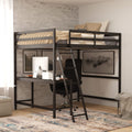 Flash Furniture Riley Loft Bed Frame with Desk - Espresso Wood Slats - Full Size - Protective Guard Rails & Ladder - Kids and Te