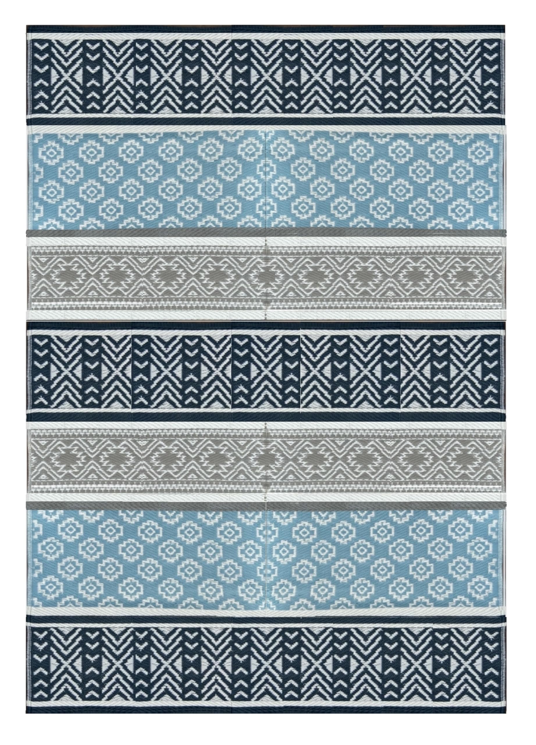 BalajeesUSA Outdoor Plastic Patio Rugs - 6x9, Grey, Teal, Durable and Affordable Multipurpose Woven Plastic Straw Recycled All-W