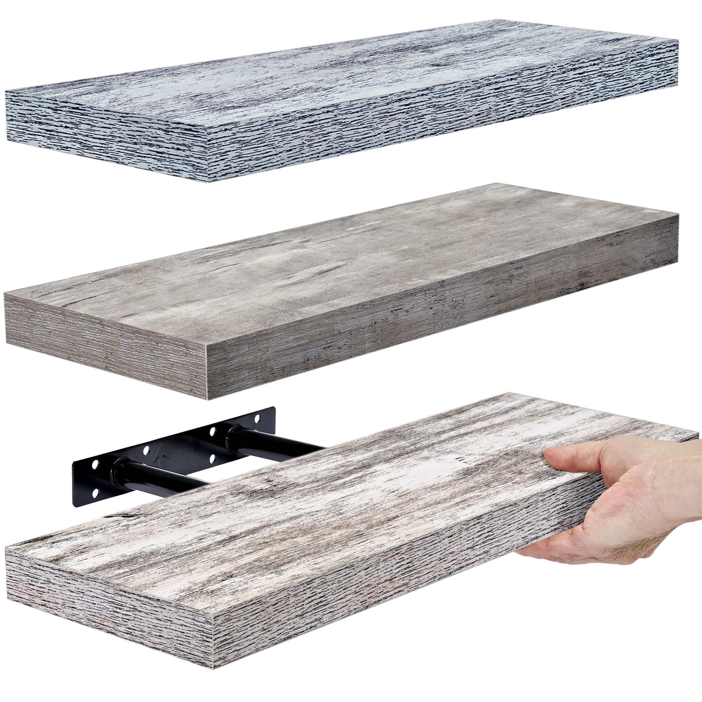 Sorbus Floating Shelves - 3 Pack 16 Inch Rustic Grey Blue Rustic Wall Shelves for Bedroom, Kitchen, Living Room, Bathroom Shelve
