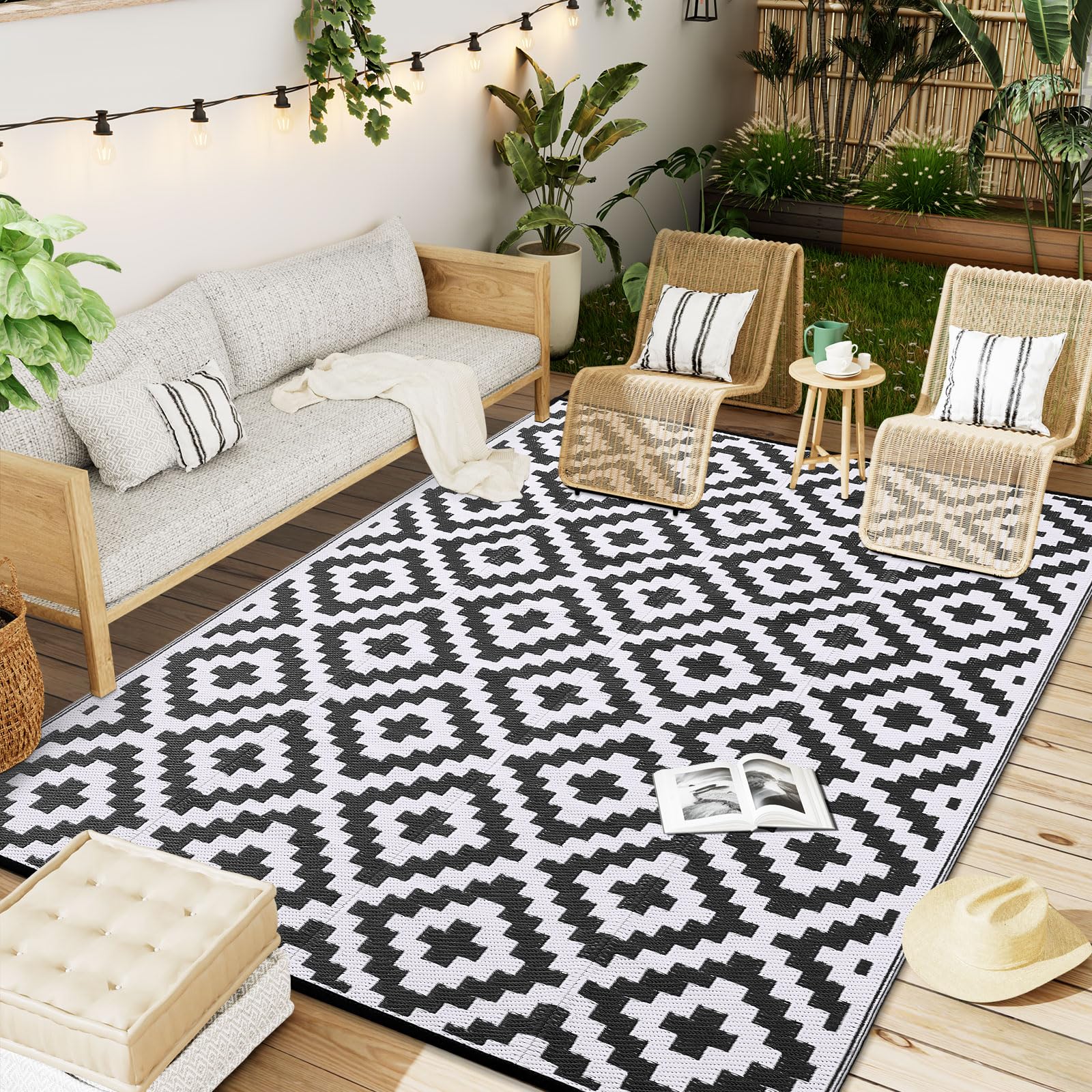OLANLY Waterproof Outdoor Rug 8x10 ft, Reversible Plastic Straw Patio Rug for Camping, RV Mat Outside, Indoor Outdoor Carpet for