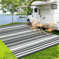 Outdoor Plastic Straw Rug 9x18 Waterproof Outside Rug, Large Modern Striped Reversible Floor Mats, Foldable & Lightweight Campin