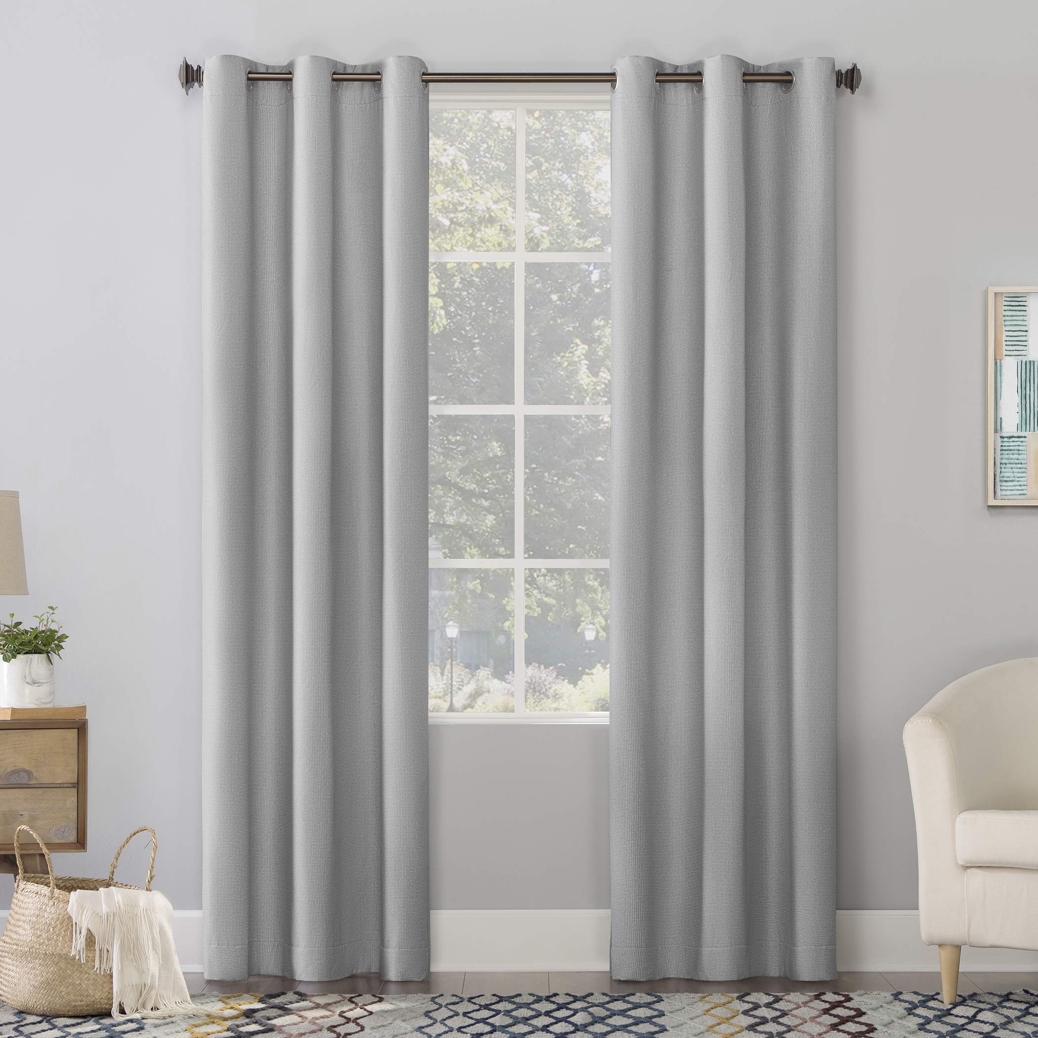 No. 918 Lindstrom Textured Draft Shield Fleece Insulated Energy Efficient Grommet Curtain Panel, 40 x 63, Gray