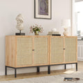 Yechen Set of 2 Rattan Sideboard Cabinet with Storage, 31.5  W Boho Buffet Cabinet with 2 Doors, Accent Furniture for Living Roo