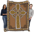 Pure Country Weavers Celtic Knots Cross Blanket - Brown - Gift Tapestry Throw Woven from Cotton - Made in The USA (72x54)