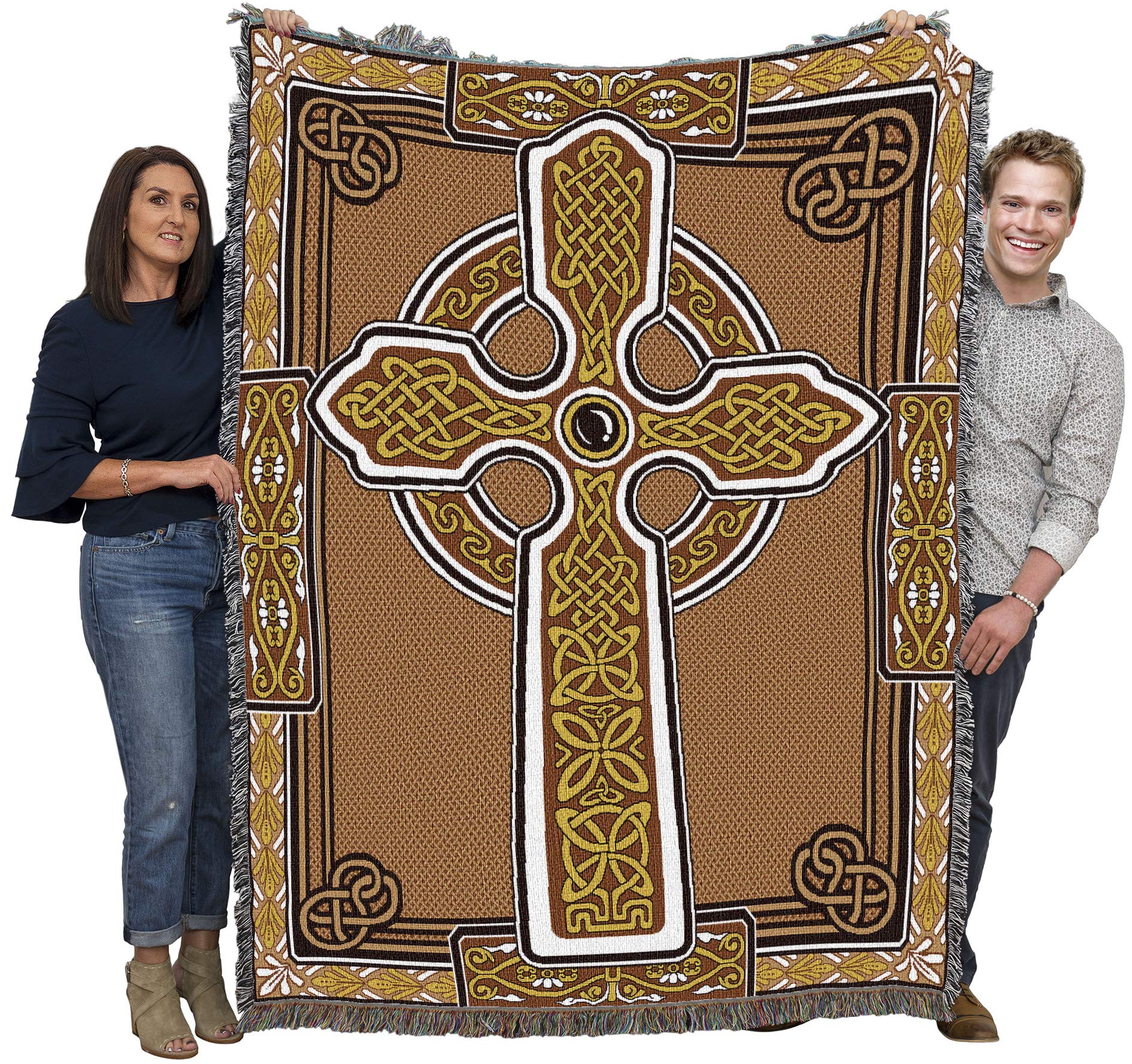 Pure Country Weavers Celtic Knots Cross Blanket - Brown - Gift Tapestry Throw Woven from Cotton - Made in The USA (72x54)