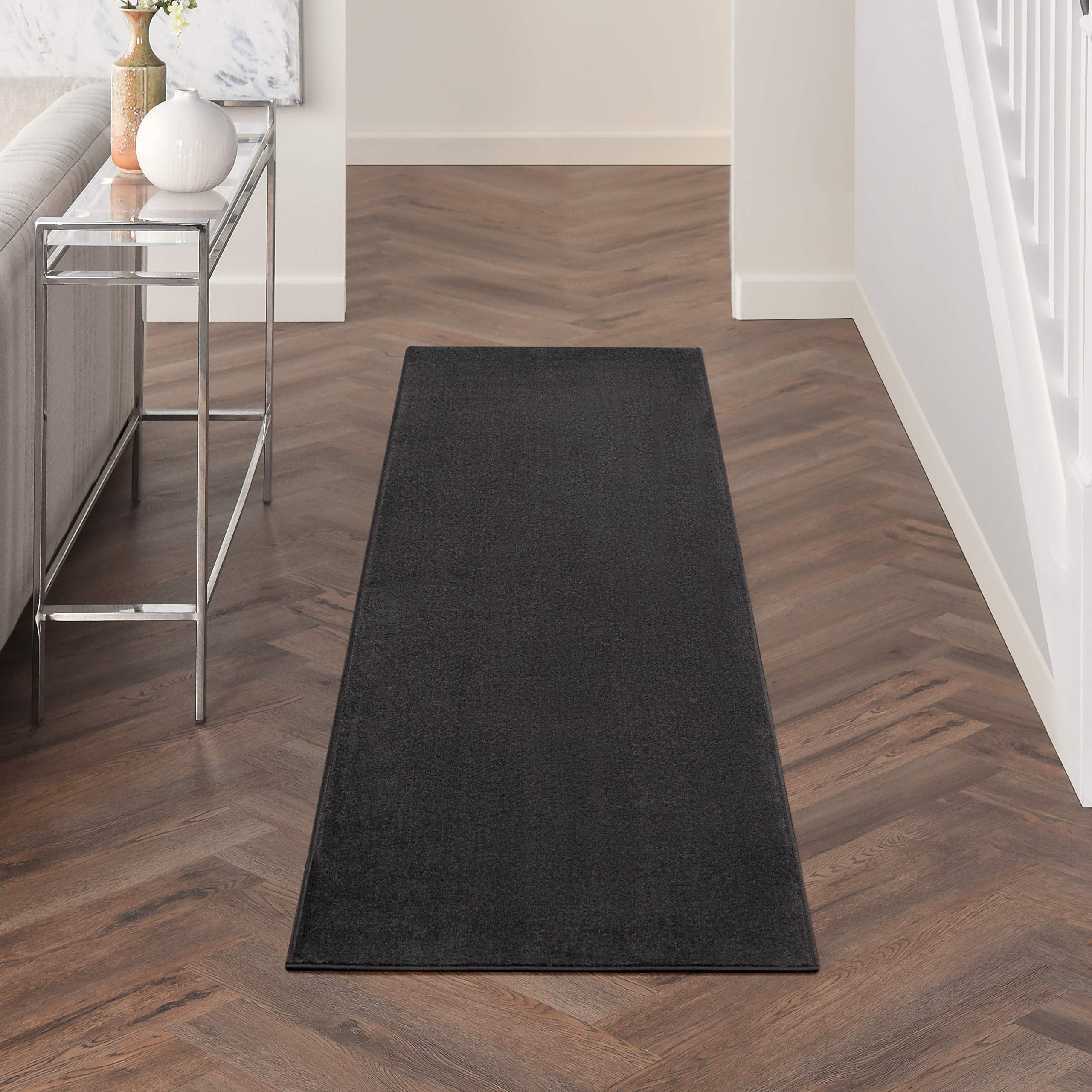 Nourison Essentials Indoor/Outdoor Black 2 x 6 Area Rug, Easy Cleaning, Non Shedding, Bed Room, Living Room, Dining Room, Back