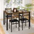 Recaceik Dining Table Set for 4, Kitchen Table Chairs Set of 4,Dining Room Wood Table Set with 4 Upholstered Pu Leather Chairs, 