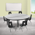 Flash Furniture Emmy 47.5 Circle Wave Flexible Laminate Activity Table Set with 12 Student Stack Chairs, Grey/Black