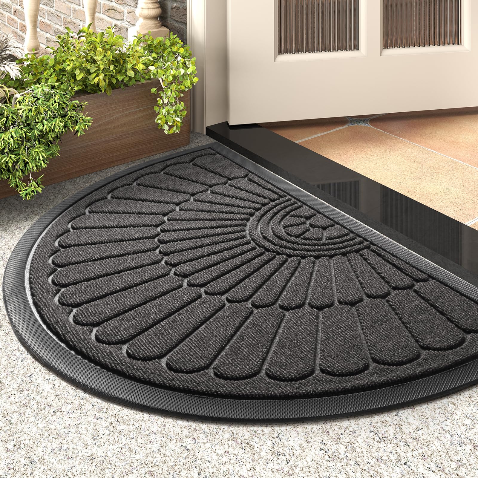 Door Mat Outdoor Indoor Entrance Doormat-Semicircular Durable Rubber Non Slip Front Door Mat for Outside Inside Entry Entryway D