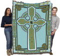 Pure Country Weavers Celtic Knots Cross Blanket - Teal - Gift Tapestry Throw Woven from Cotton - Made in The USA (72x54)