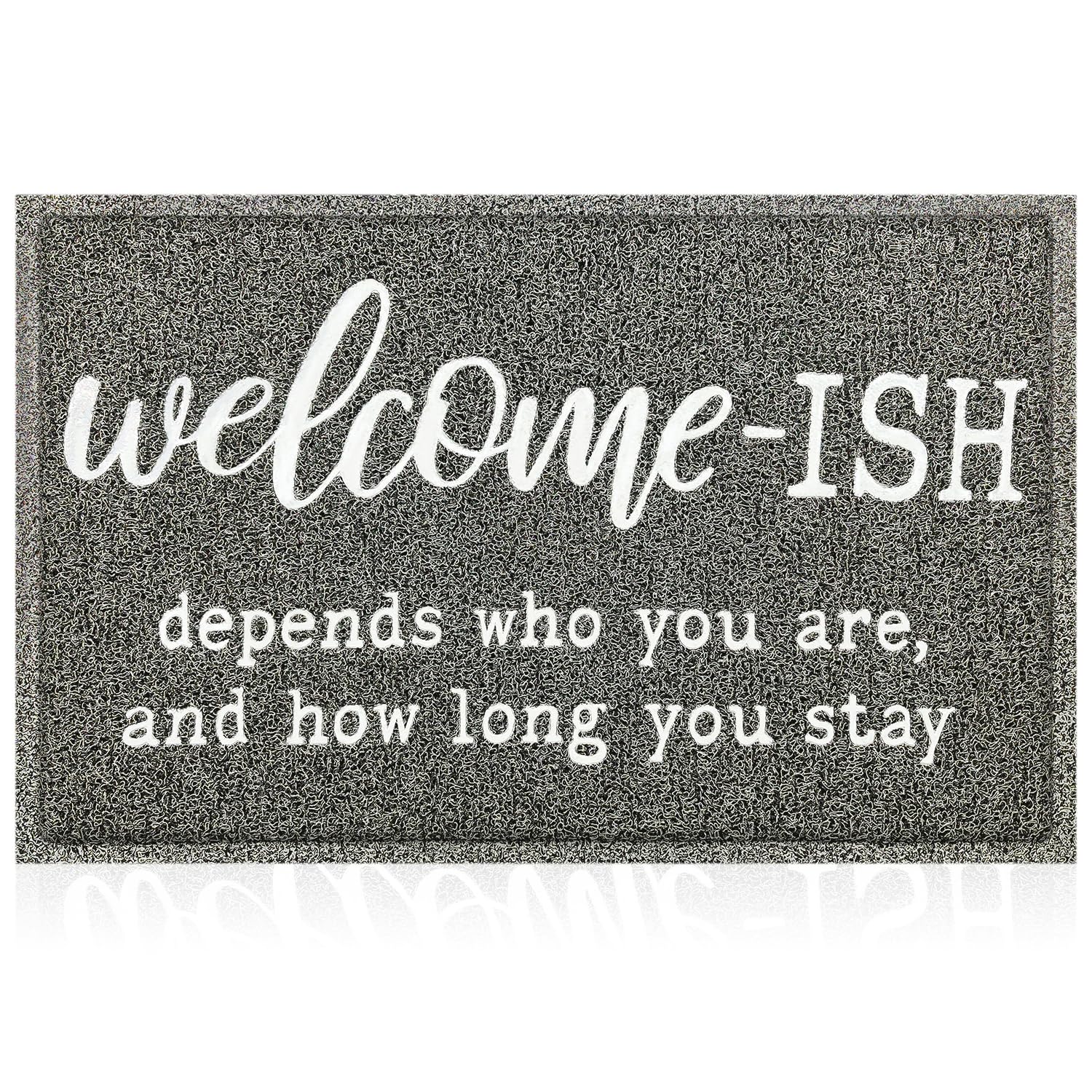 JJUUYOU Welcome Mats for Front Door Outdoor Entry Welcome Ish Depends Who You are Doormat Anti Slip Rubber Mat for Home Indoor F