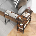 Tangkula 360 Rotating Sofa Side Table, Patented Mobile End Table with 2-Tier Storage Shelves, Swivel Rolling Desk with 6 Lockabl