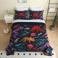 Jameswish 7 Piece Boys Dinosaur Comforter Set Twin Size 3D Black Dinosaur Skeleton Bedding Set for Toddler Kids Teens Christmas 