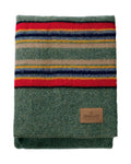 Pendleton Yakima Camp Thick Warm Wool Indoor Outdoor Striped Throw Blanket, Green Heather, Twin Size