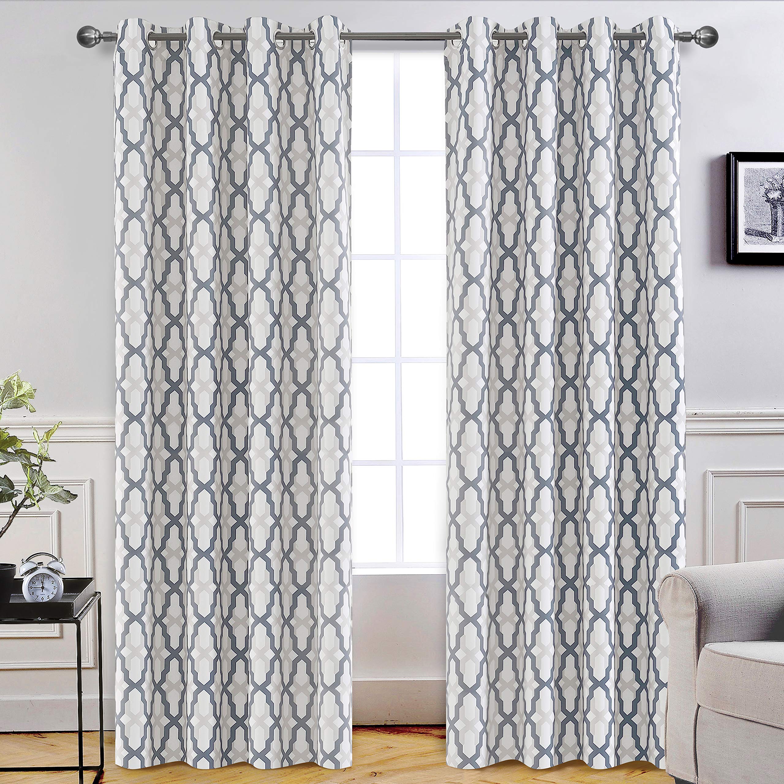 DriftAway Mason Thermal Blackout Grommet Window Curtains Geometric Trellis Pattern 2 Panels Each 52 Inch by 96 Inch Gray