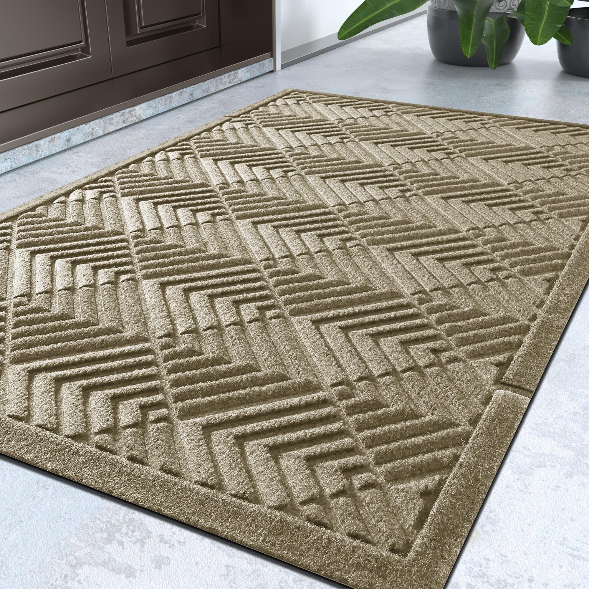 Yimobra Door Mat Outdoor Entrance with Water Freeing Port, Heavy Duty Non Slip Front Doormat Outdoor Indoor for Home Entranway, 